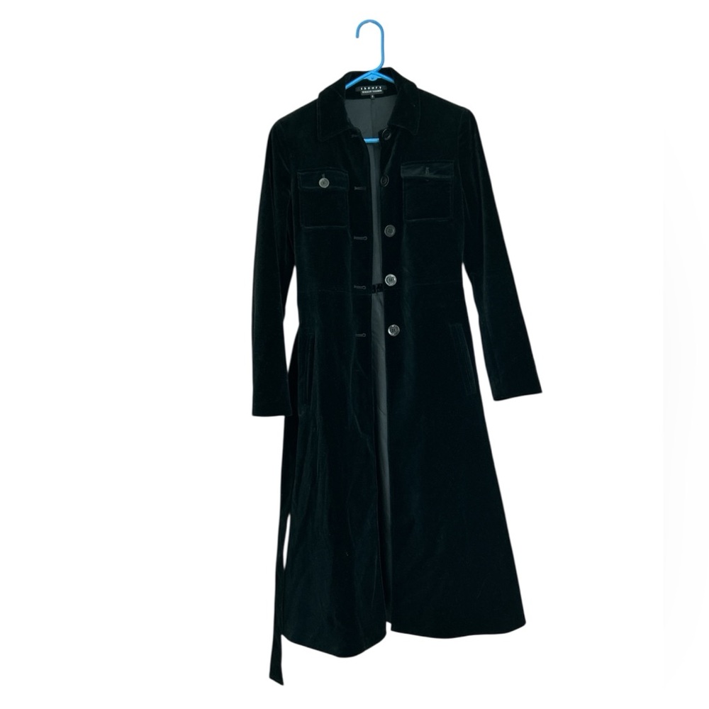 Theory Bergdorf Goodman Black Velvet Utility Padded Shoulder Long Jacket Size S